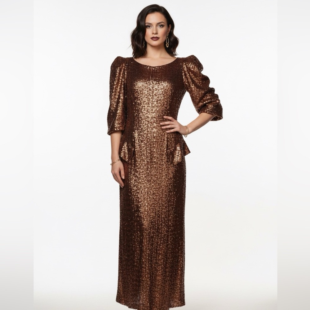 Ozcar G. Embellished Copper Cocktail Formal MOB Gown  1XL